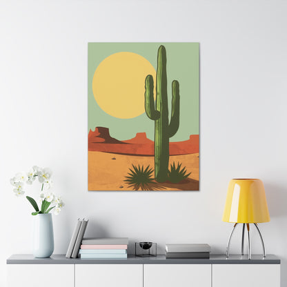 Saguaro Cactus in Desert - Illustration Canvas Gallery Wraps