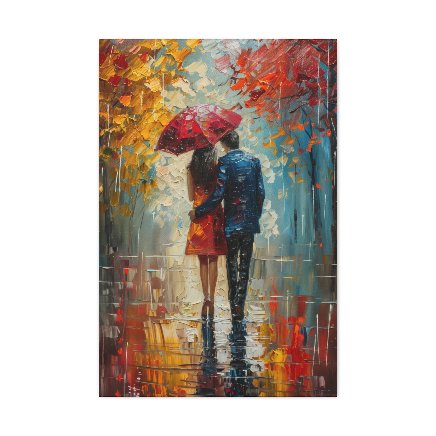 lovely couple holding a umbrella in rain - Leonid Afremov Style Digital Print Canvas Gallery Wraps