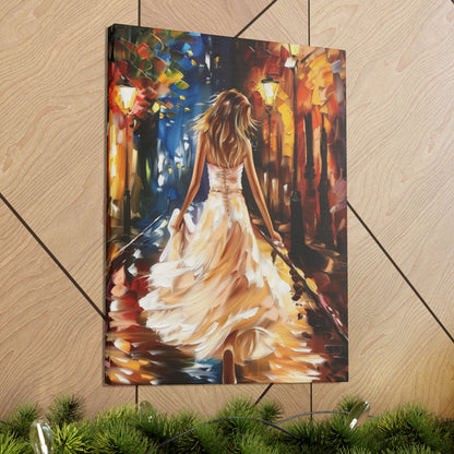 bride walking in street - Leonid Afremov Style Digital Print Canvas Gallery Wraps