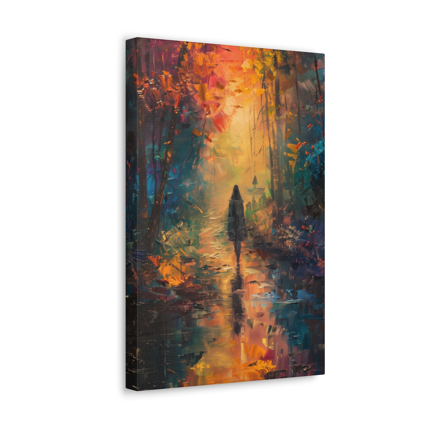 a girl walking through countryside forest Digital Oil Painting Print Canvas Gallery Wraps