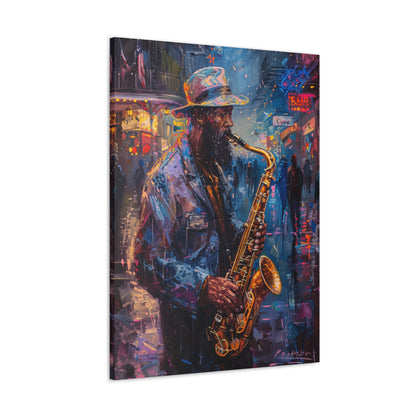 Man Playing Horn on the Street - Rembrandt Style Digital Oil Painting Canvas Gallery Wraps