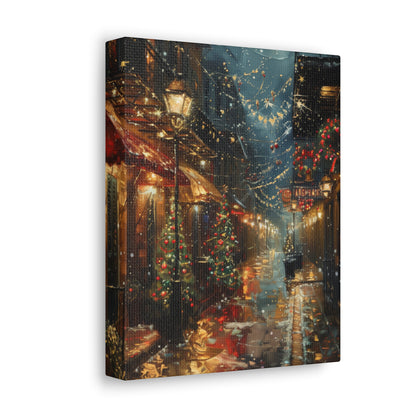 Christmas Time Downtown Street Corner - Rembrandt Style Digital Oil Painting  Canvas Gallery Wraps