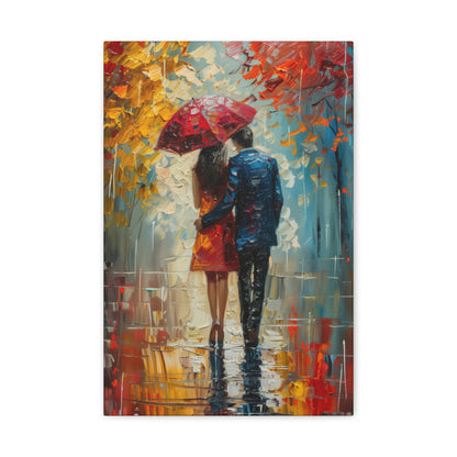 lovely couple holding a umbrella in rain - Leonid Afremov Style Digital Print Canvas Gallery Wraps