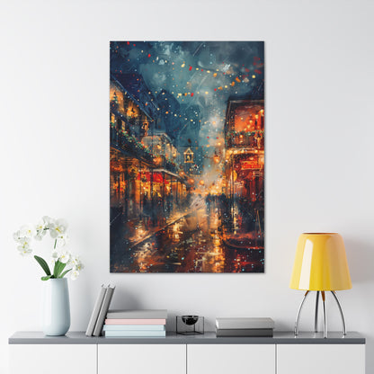 Christmas Street Corner in Downtown - Rembrandt Style Digital Oil Painting  Canvas Gallery Wraps