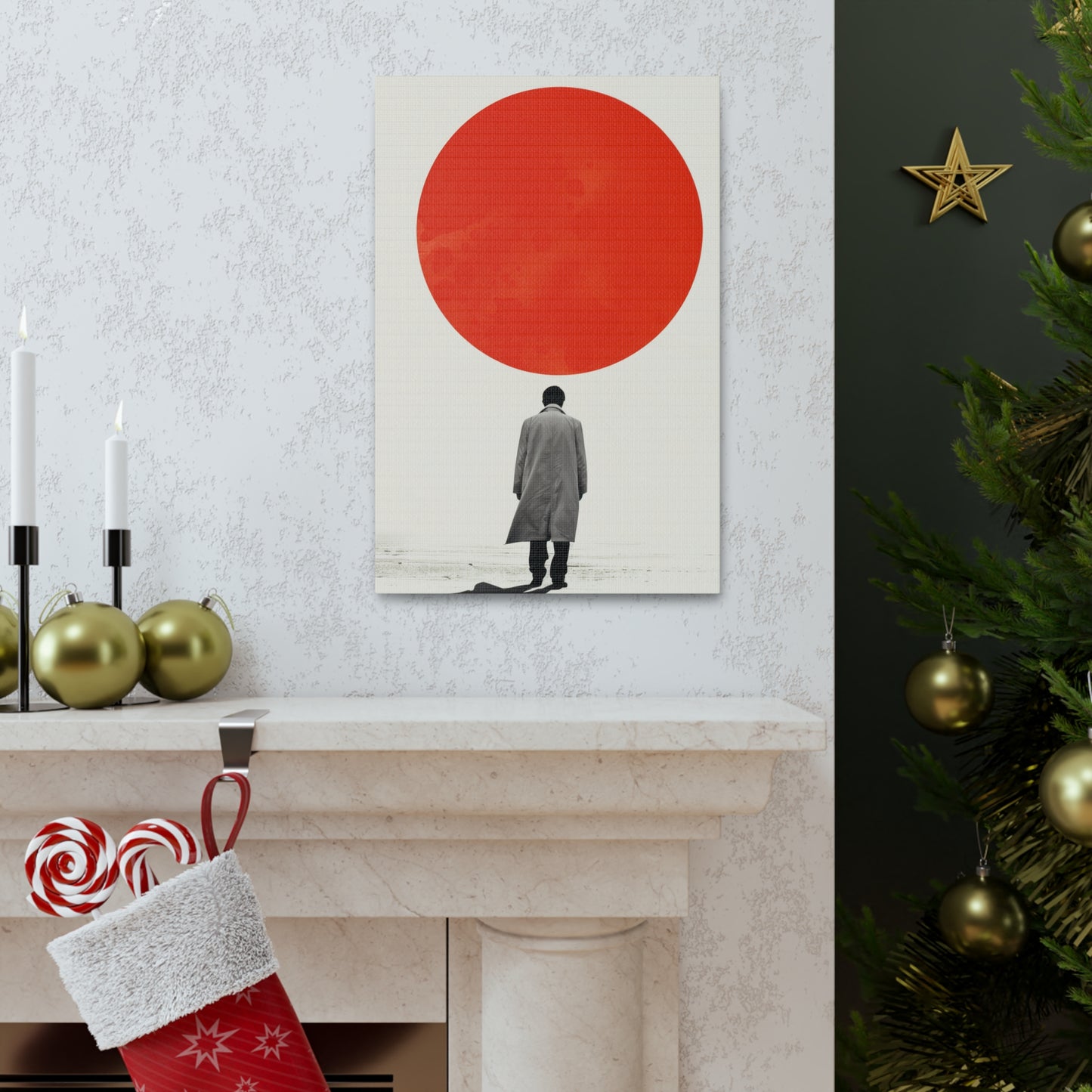 Man walking to red circle  - Takeshi Kitano Style Digital Illustration Canvas Gallery Wraps