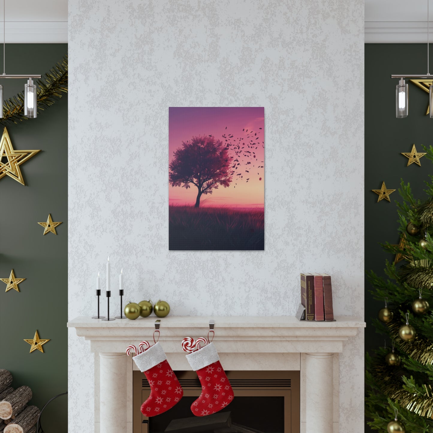 Tree in a Purple Sunset Digital Illustration Canvas Gallery Wraps