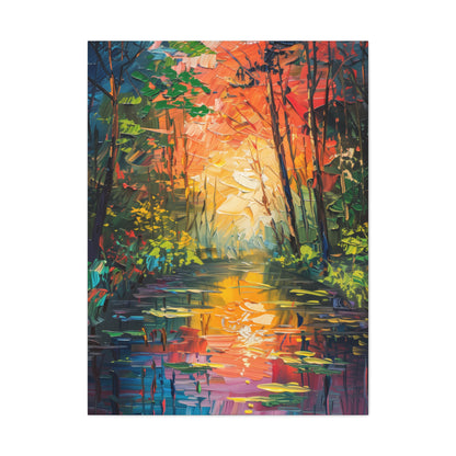 Lake in a Autumn Forest - Claude Monet Style Digital Print Canvas Gallery Wraps