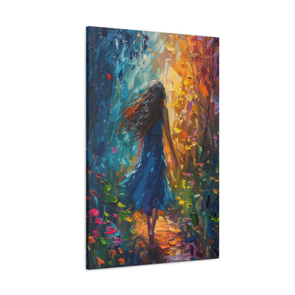 girl walking through trees Digital Oil Painting Print Canvas Gallery Wraps