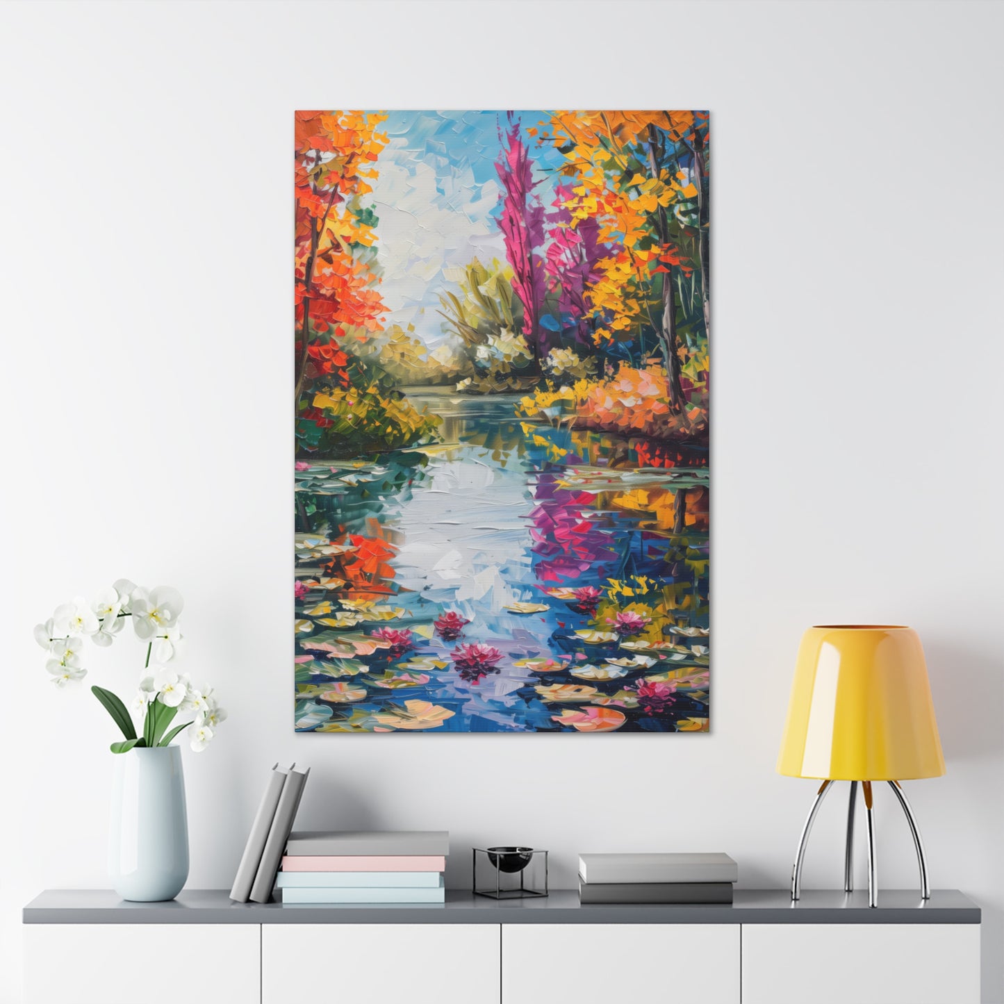 Pond in a Autumn Forest - Claude Monet Style Digital Print Canvas Gallery Wraps