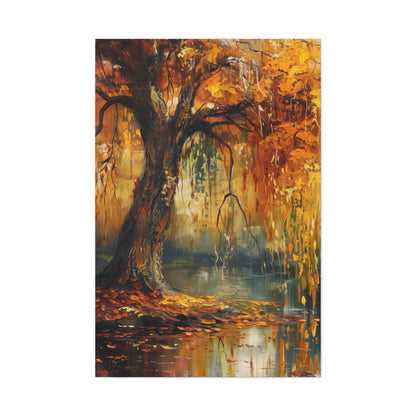 Golden Weeping Willow Tree - Oil Painting Inspired by Leonid Afremov Digital Canvas Gallery Wraps