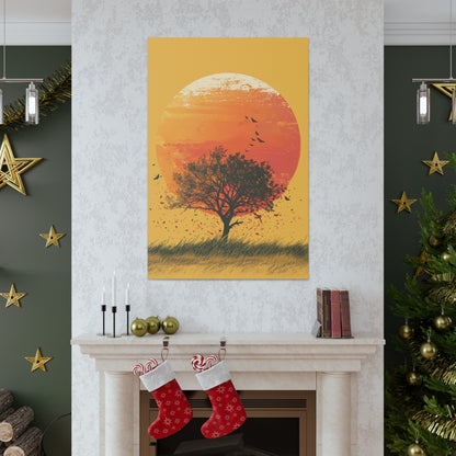 Tree in a Golden Sunset Digital Illustration Canvas Gallery Wraps