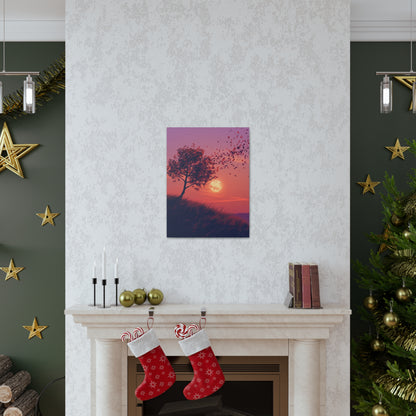 Tree in a Purple Sunset Digital Illustration Canvas Gallery Wraps