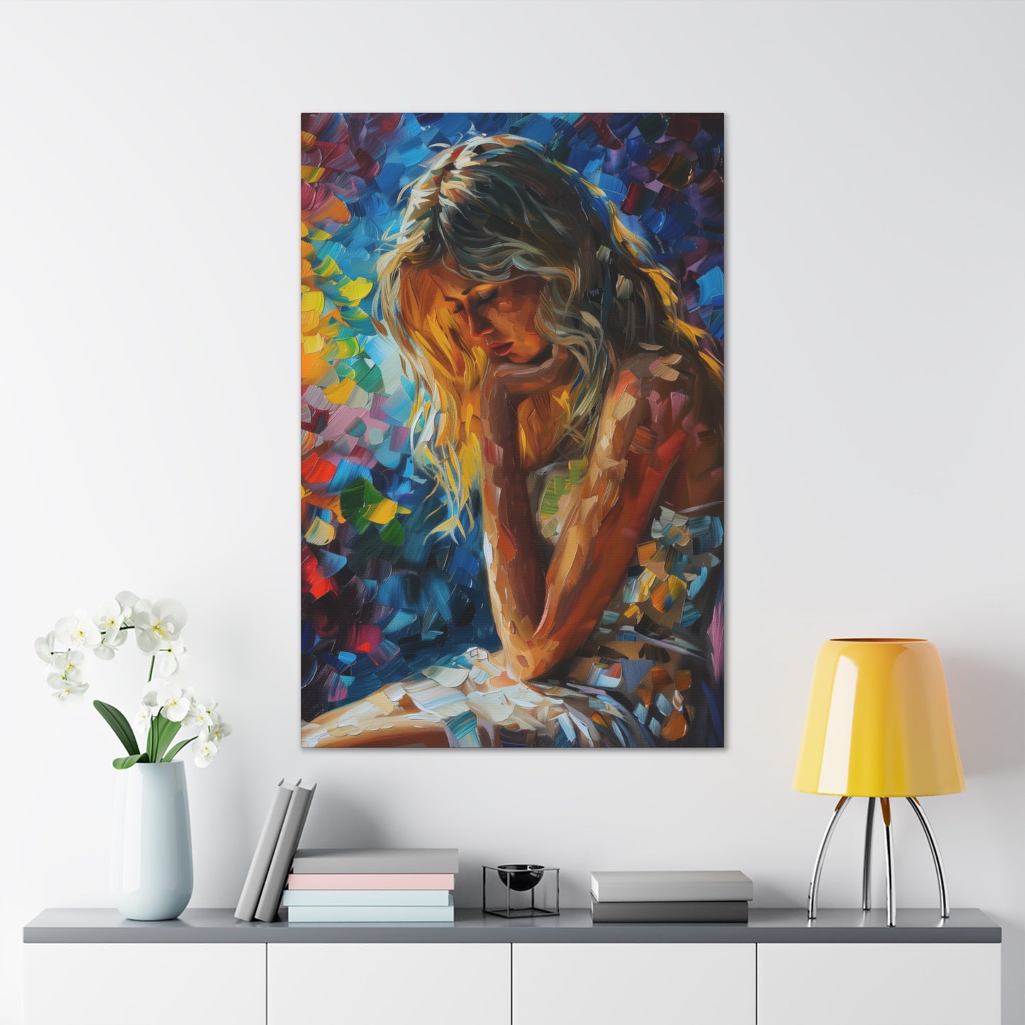 Cute Girl - Leonid Afremov Style Digital Oil Painting Canvas Gallery Wraps