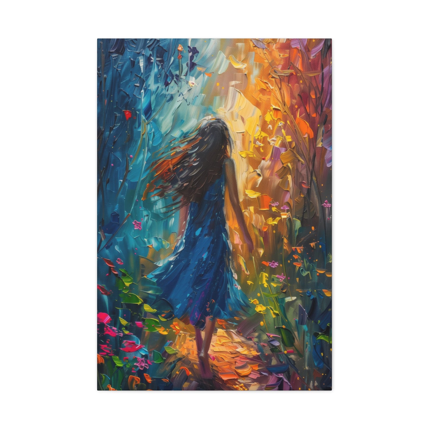 girl walking through trees Digital Oil Painting Print Canvas Gallery Wraps