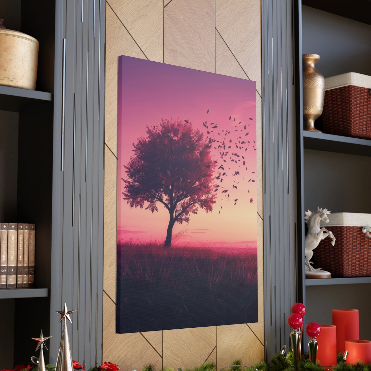 Tree in a Purple Sunset Digital Illustration Canvas Gallery Wraps