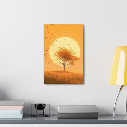 Tree in a Golden Sunset Digital Illustration Canvas Gallery Wraps