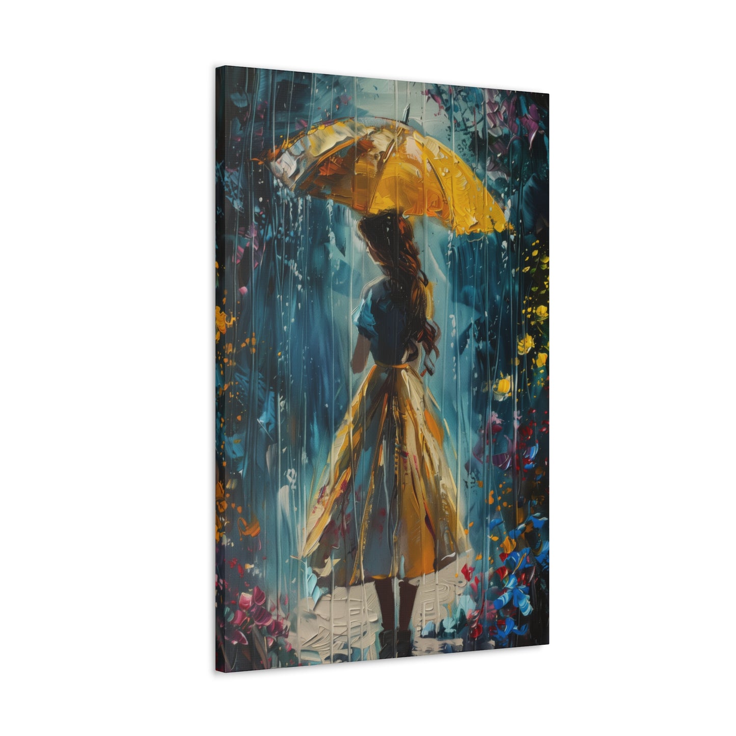 girl with an umbrella in rain - Leonid Afremov Style Digital Print Canvas Gallery Wraps