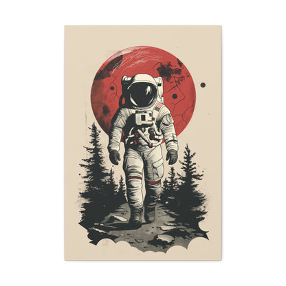 Cosmic Journey: Astronaut Walking  - Digital Illustration Canvas Gallery Wrap