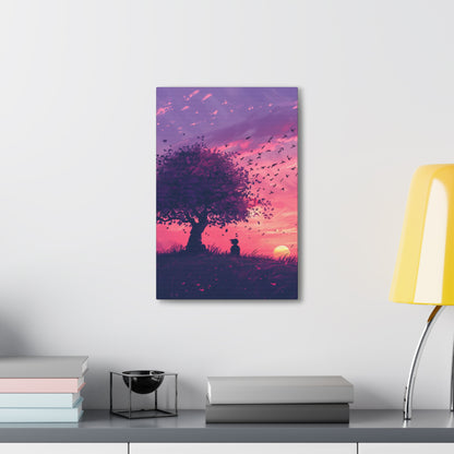 Tree in a Purple Sunset Digital Illustration Canvas Gallery Wraps