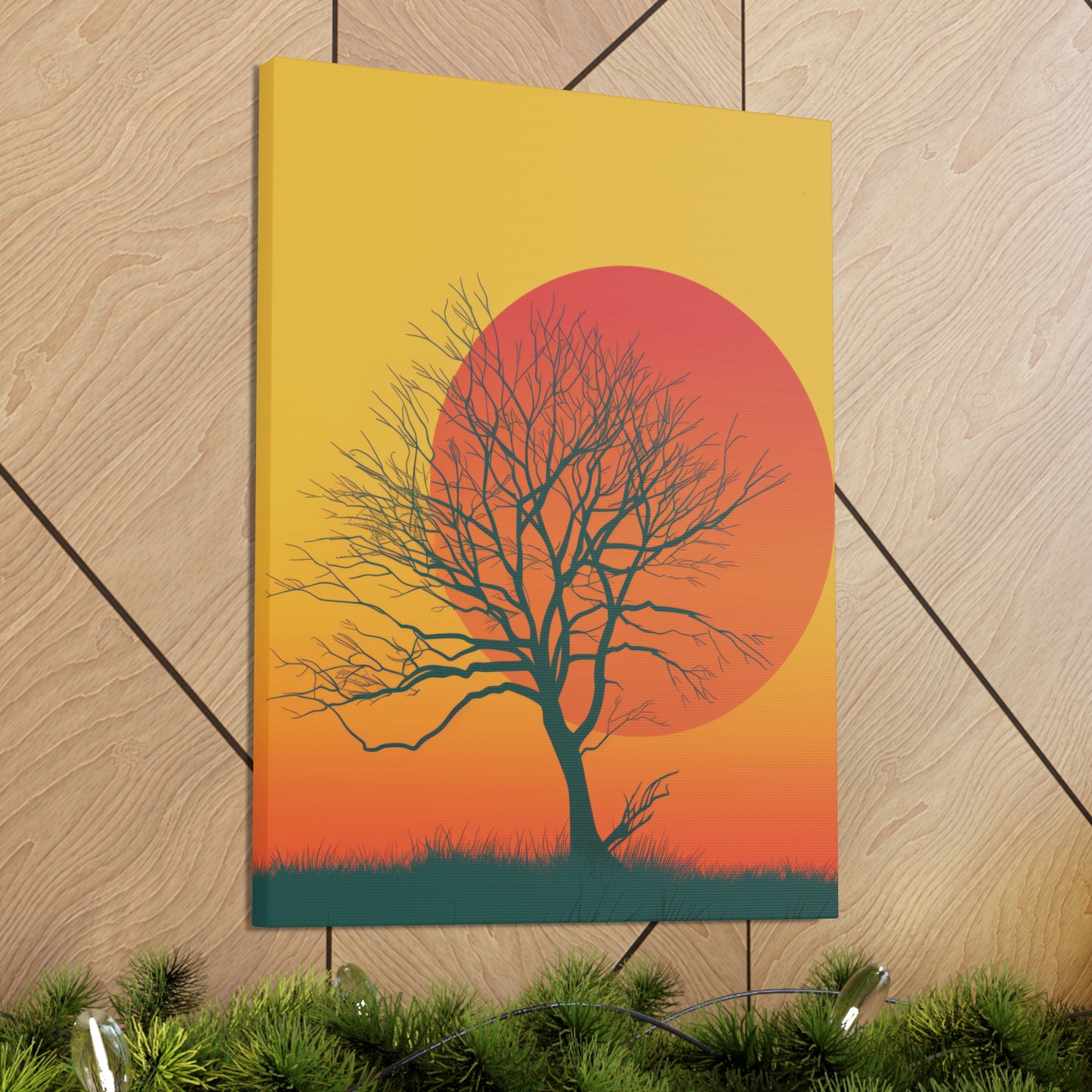 leafless tree in a Golden Sunset Digital Illustration Canvas Gallery Wraps