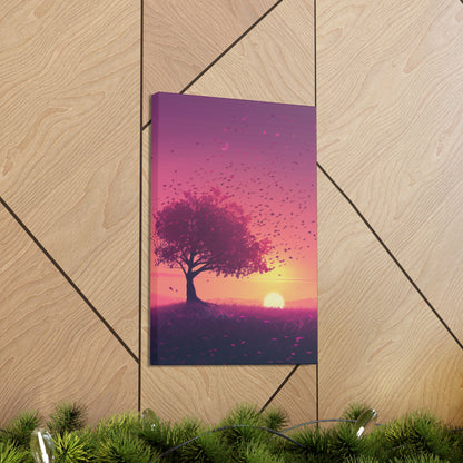 Tree in a Purple Sunset Digital Illustration Canvas Gallery Wraps