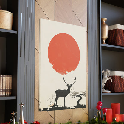 Deer and Sun - Takeshi Kitano Style Digital Illustration Canvas Gallery Wraps