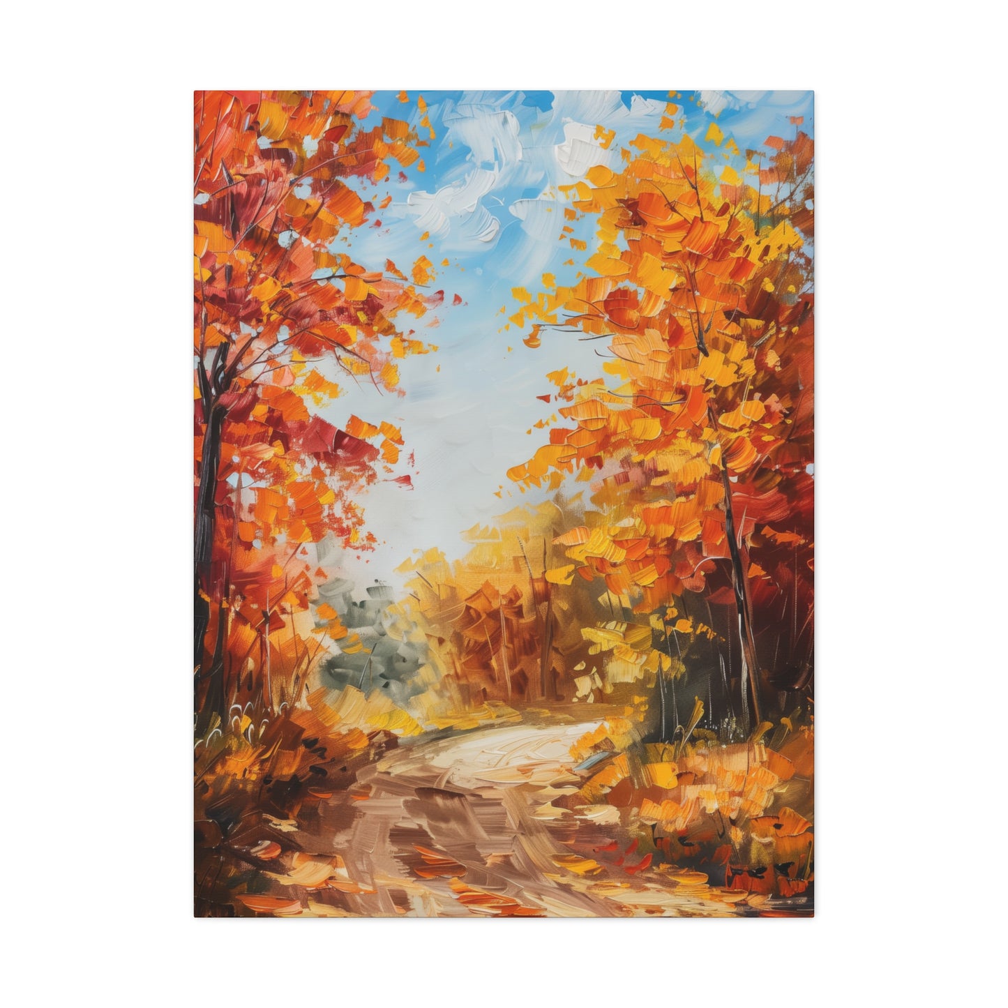 Road Through Autumn Forest - Leonid Afremov Style Oil Painting Canvas Gallery Wraps