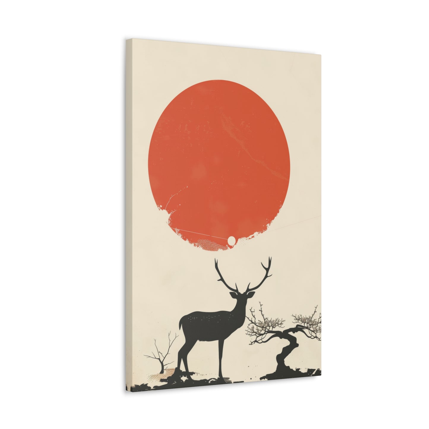 Deer and Sun - Takeshi Kitano Style Digital Illustration Canvas Gallery Wraps