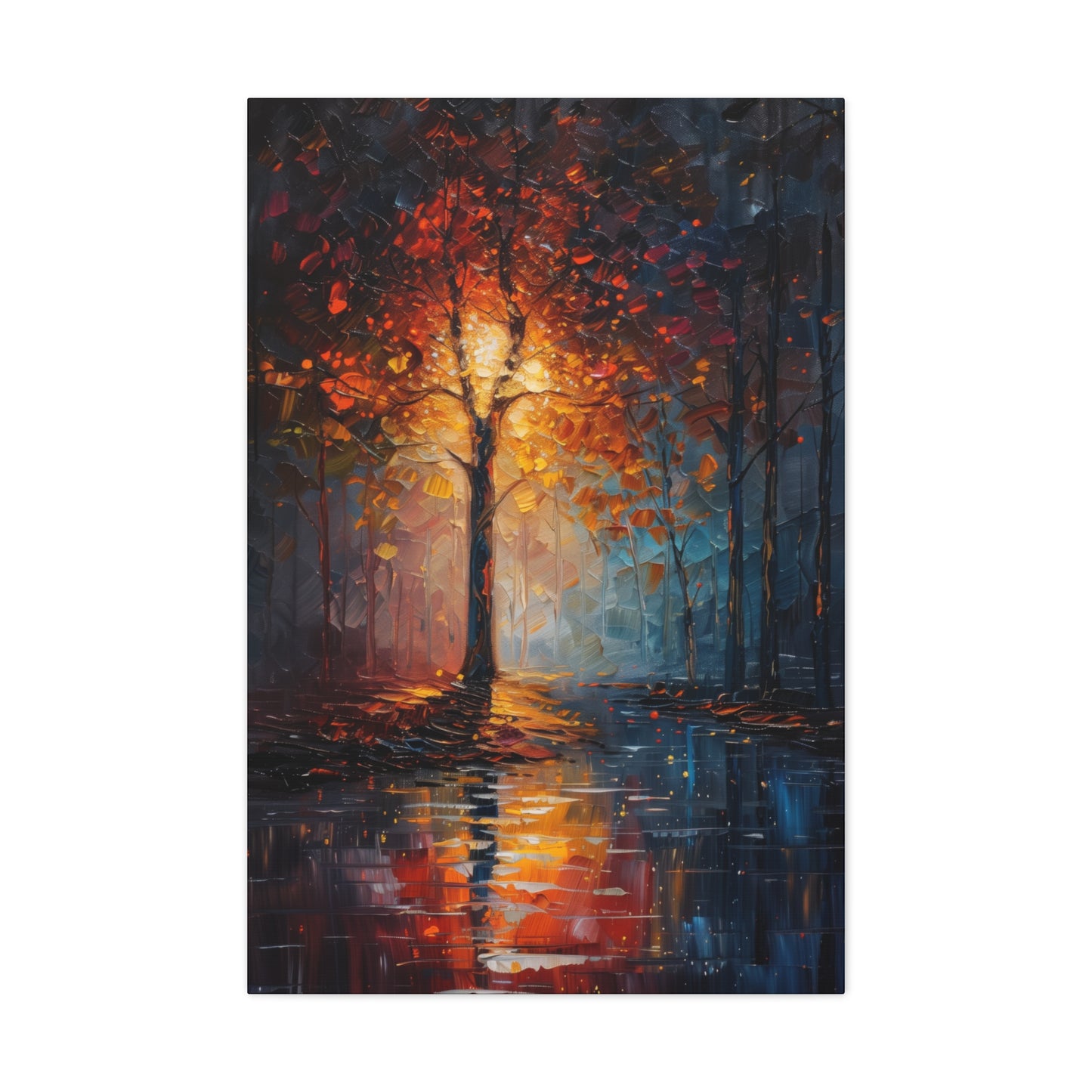 magical tree by the river in the forest - Leonid Afremov Style Digital Print Canvas Gallery Wraps