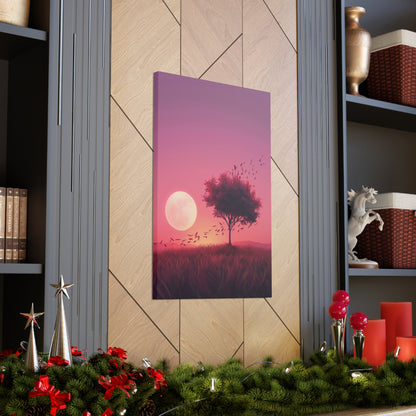 Tree in a Purple Sunset Digital Illustration Canvas Gallery Wraps