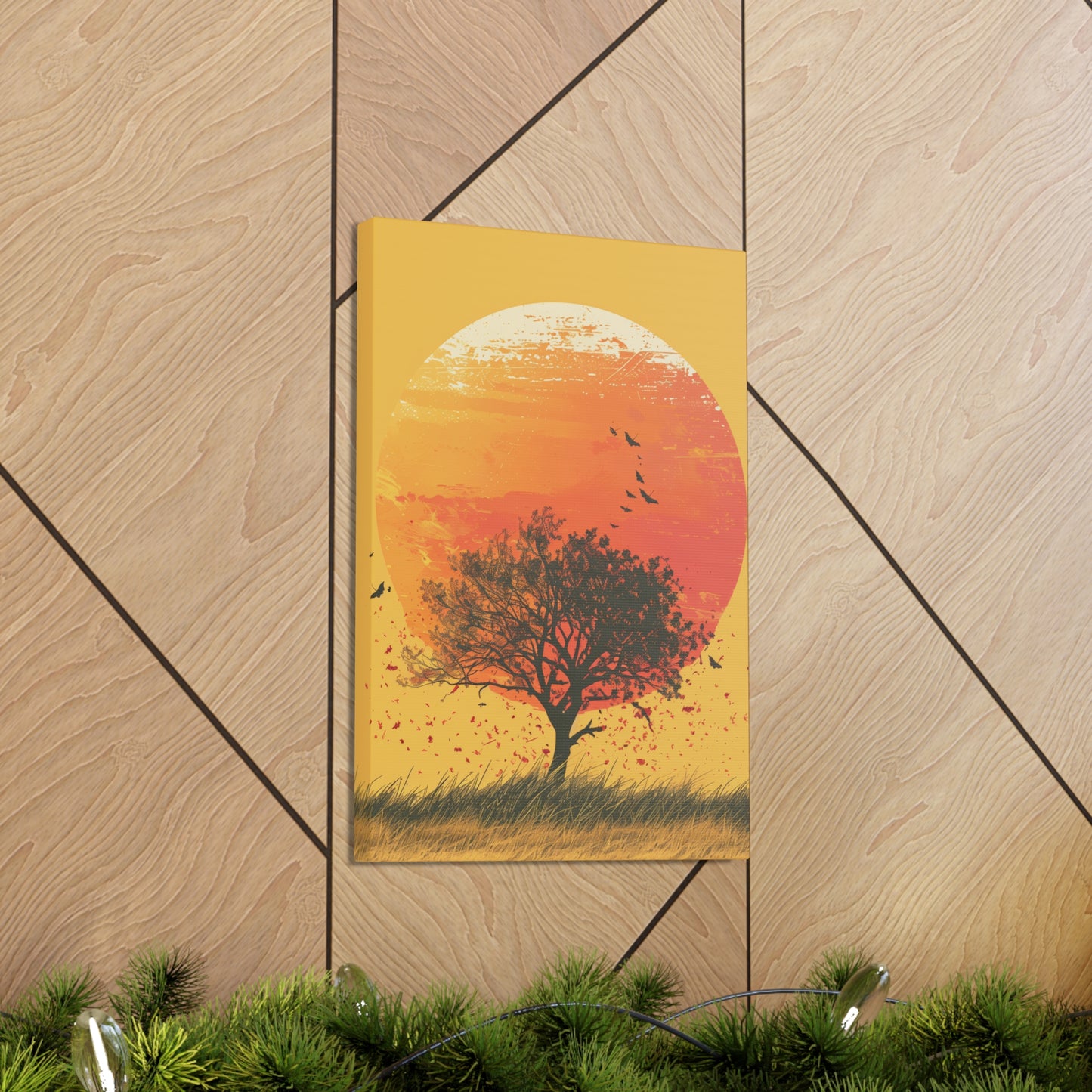 Tree in a Golden Sunset Digital Illustration Canvas Gallery Wraps