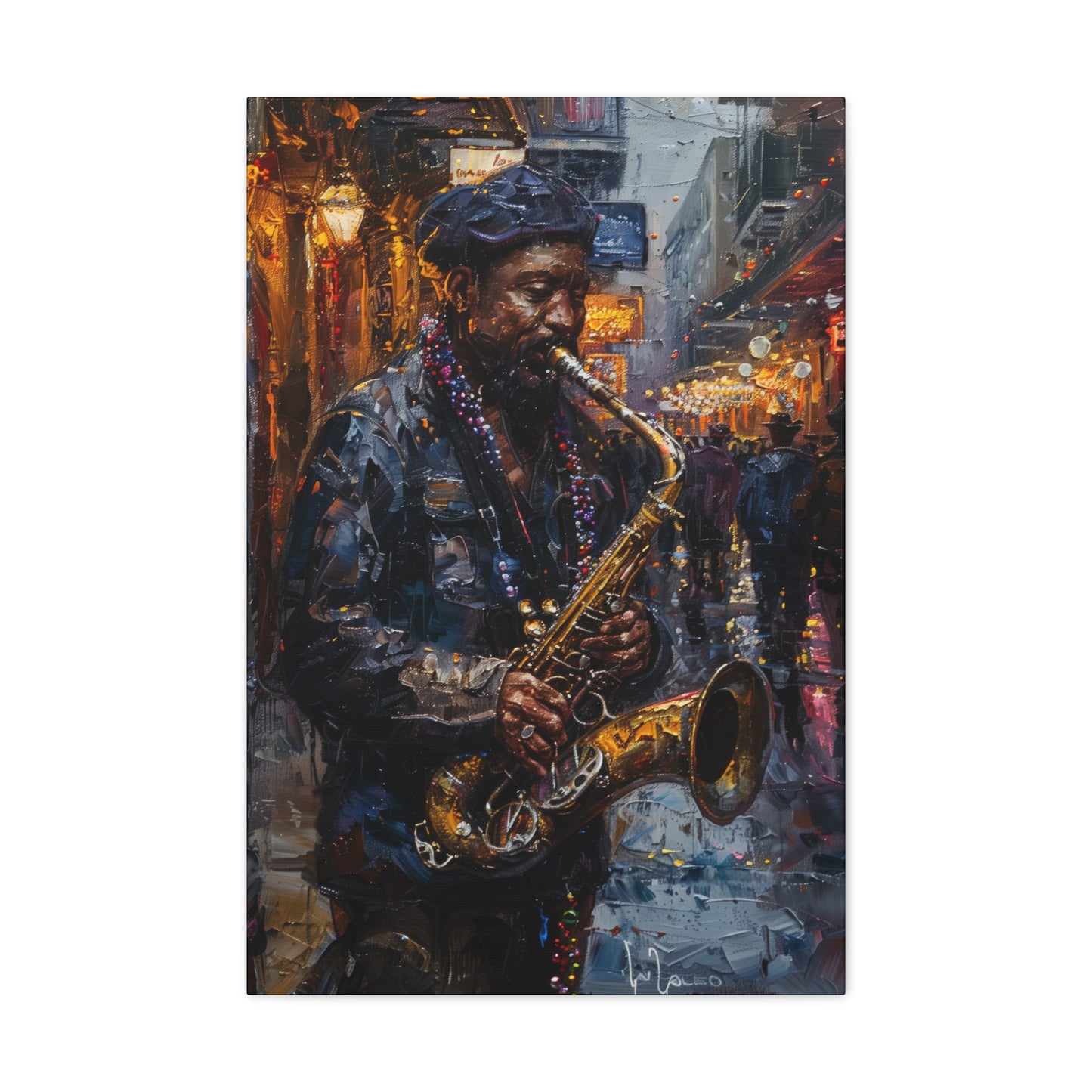 Man Playing Horn on the Street - Rembrandt Style Digital Oil Painting Canvas Gallery Wraps