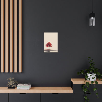 Lone Tree with Red Leaves - Portrait Illustration Canvas Gallery Wraps