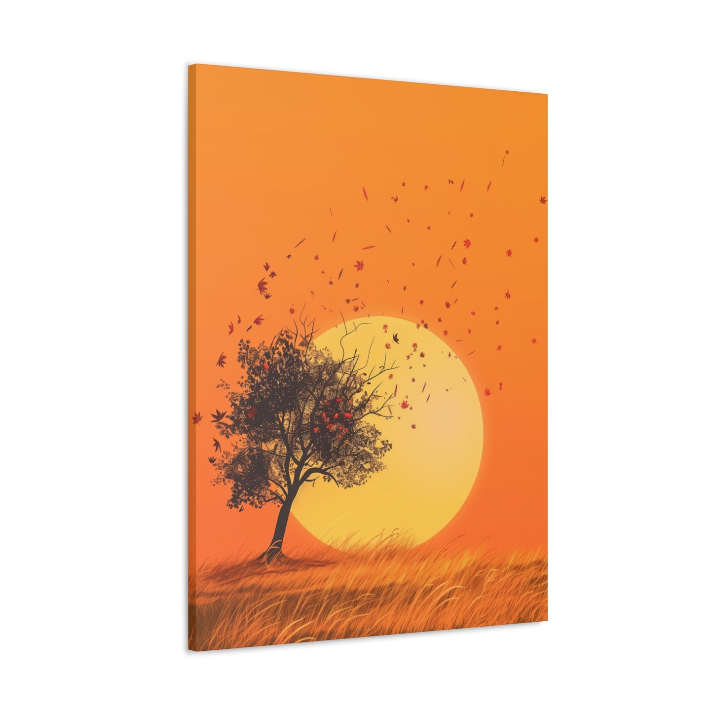 Tree in a Golden Sunset Digital Illustration Canvas Gallery Wraps