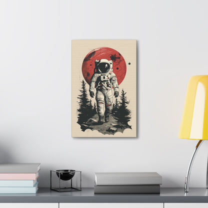 Cosmic Journey: Astronaut Walking  - Digital Illustration Canvas Gallery Wrap