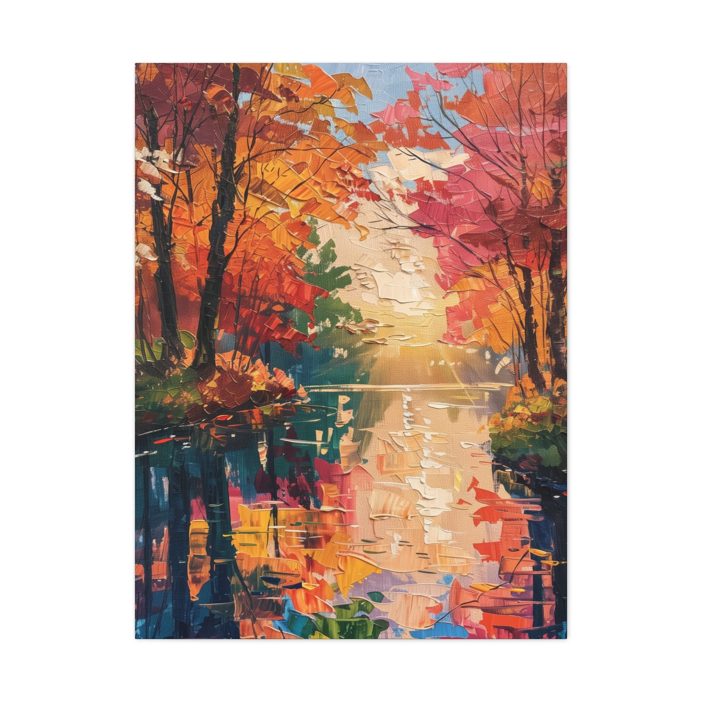 Lake in a Autumn Forest - Claude Monet Style Digital Print Canvas Gallery Wraps