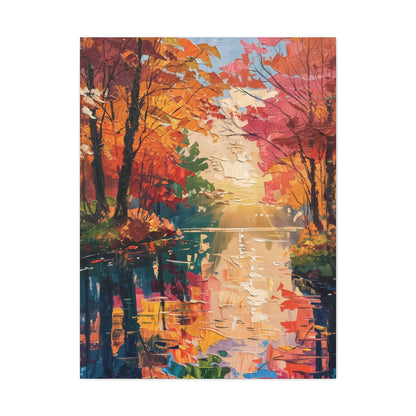 Lake in a Autumn Forest - Claude Monet Style Digital Print Canvas Gallery Wraps