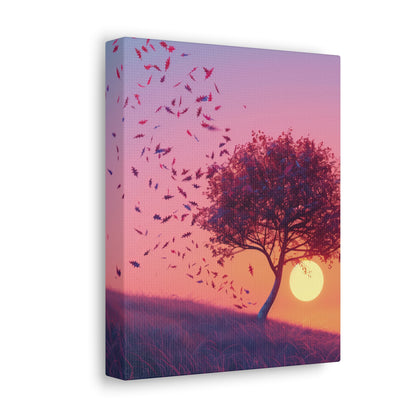 Leaves Carried by Wind from a Tree - Illustration Canvas Gallery Wraps