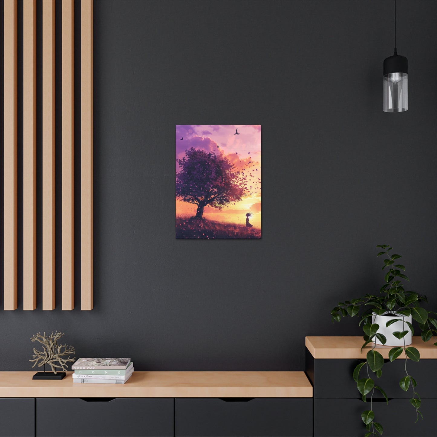 Tree in a Purple Sunset Digital Illustration Canvas Gallery Wraps