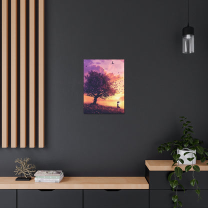 Tree in a Purple Sunset Digital Illustration Canvas Gallery Wraps