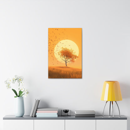 Tree in a Golden Sunset Digital Illustration Canvas Gallery Wraps