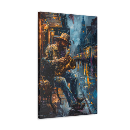 Man Playing Horn on the Street - Rembrandt Style Digital Oil Painting Canvas Gallery Wraps