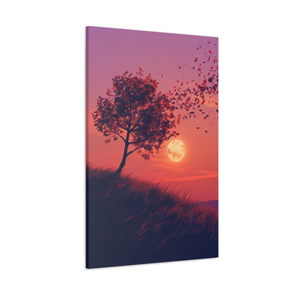 Tree in a Purple Sunset Digital Illustration Canvas Gallery Wraps