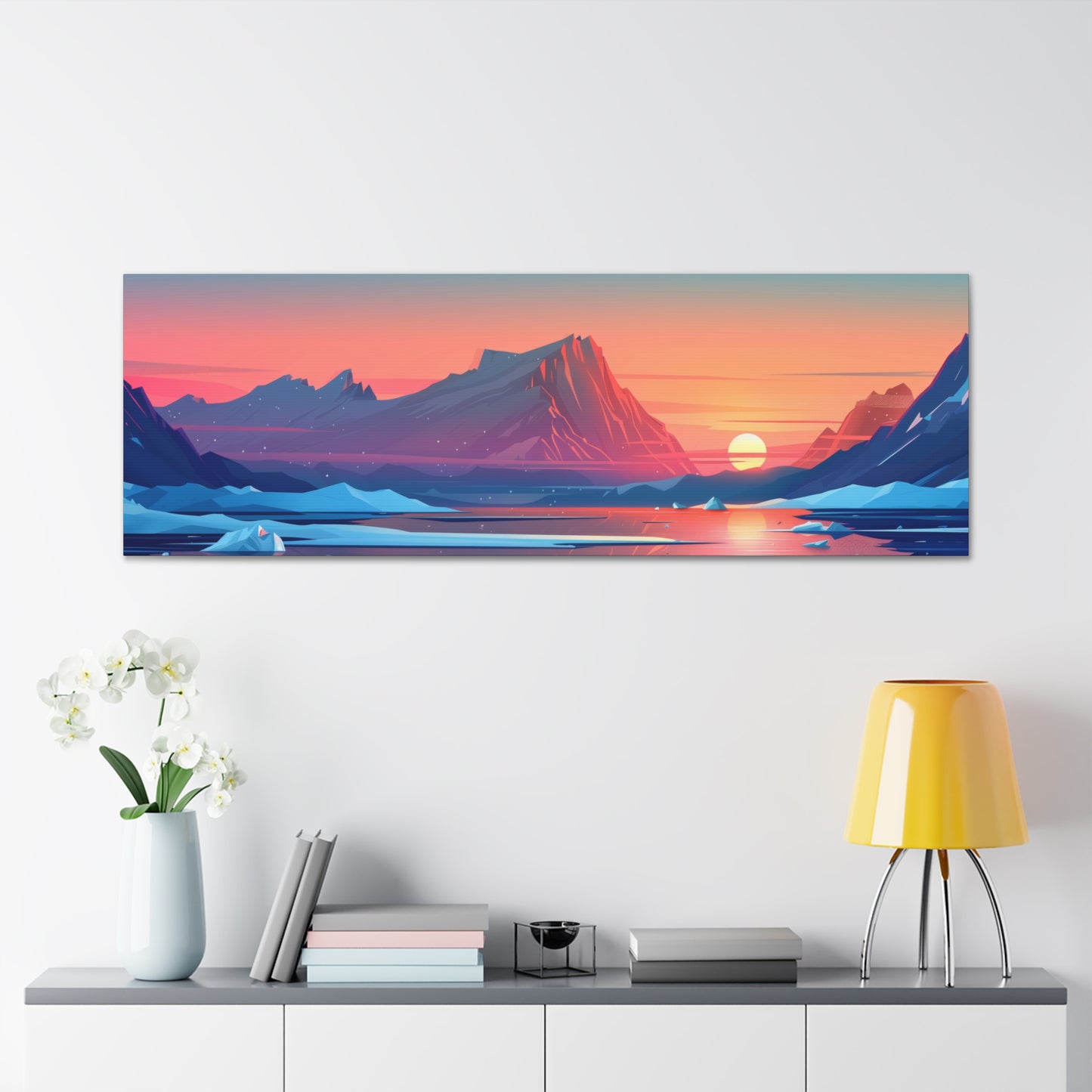 Sunset in Antarctica - Landscape Illustration Panorama Canvas Gallery Wraps