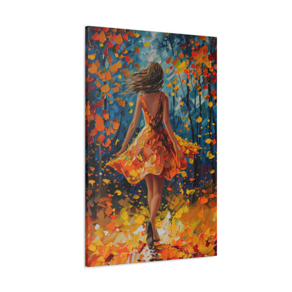 Girl with yellow dress in autumn forest - Leonid Afremov Style Digital Print Canvas Gallery Wraps