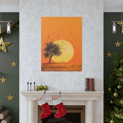 Tree in a Golden Sunset Digital Illustration Canvas Gallery Wraps