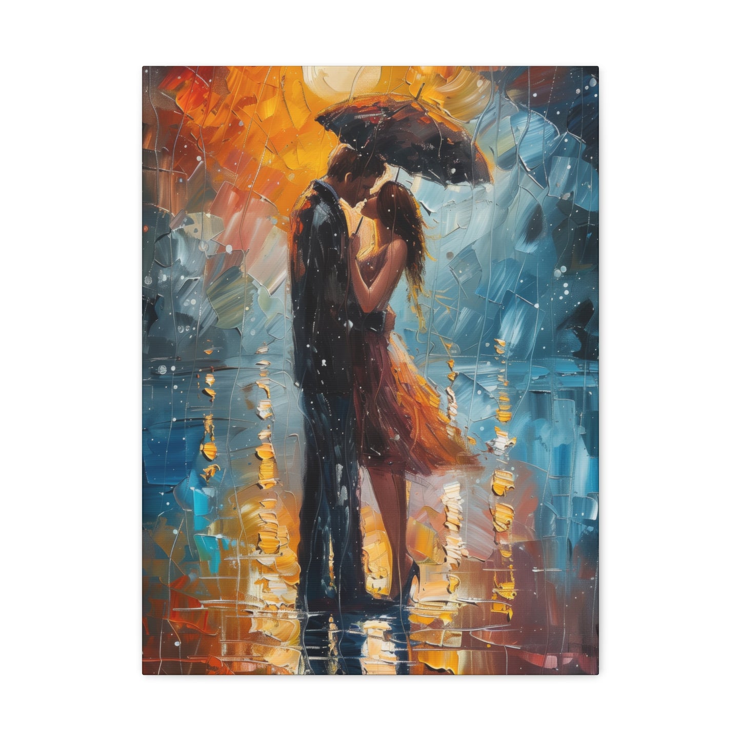 couple holding a umbrella in rain - Leonid Afremov Style Digital Print Canvas Gallery Wraps