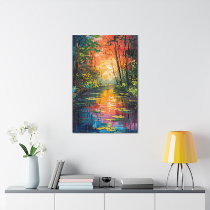 Lake in a Autumn Forest - Claude Monet Style Digital Print Canvas Gallery Wraps