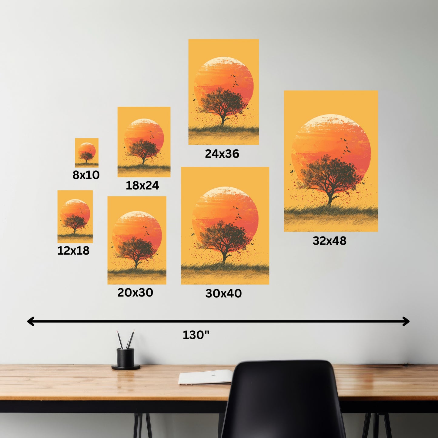 Tree in a Golden Sunset Digital Illustration Canvas Gallery Wraps