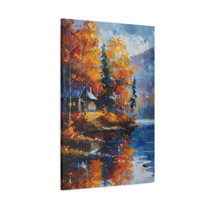 a house near the river which flows through autumn forest - Leonid Afremov Style Digital Print Canvas Gallery Wraps